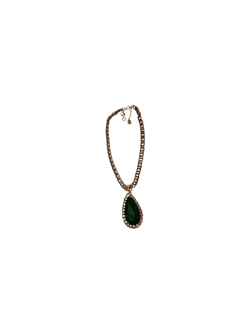 Amrita Singh Vintage Gold Chain Necklace with Green Teardrop Pendant